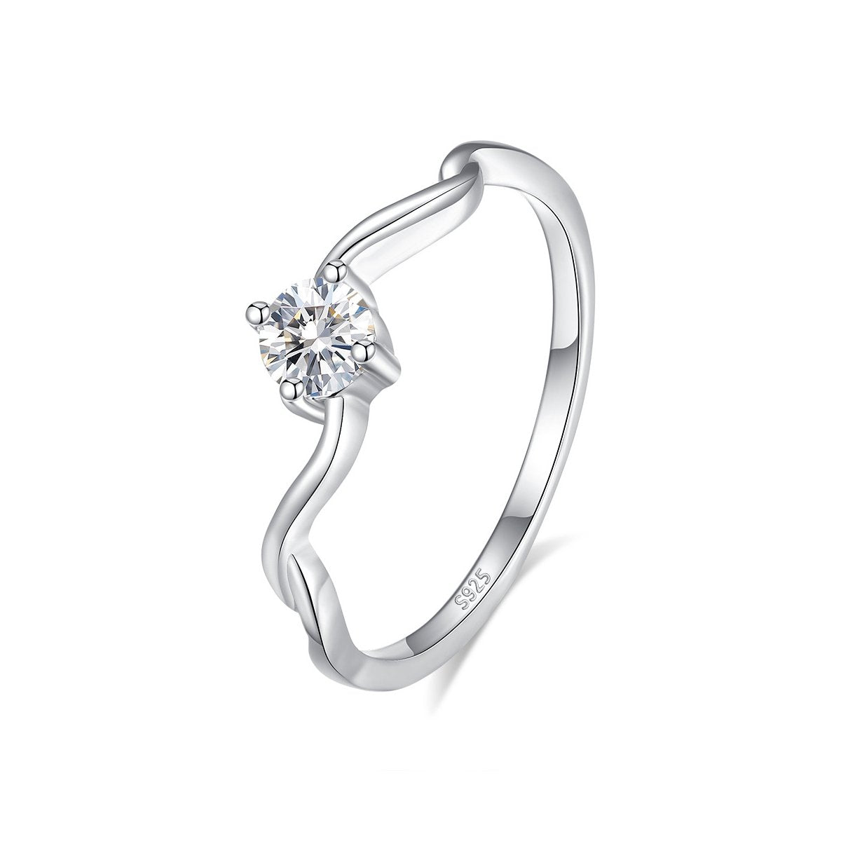 0.25ct Round Brilliant Solitaire Ring, Wave Band