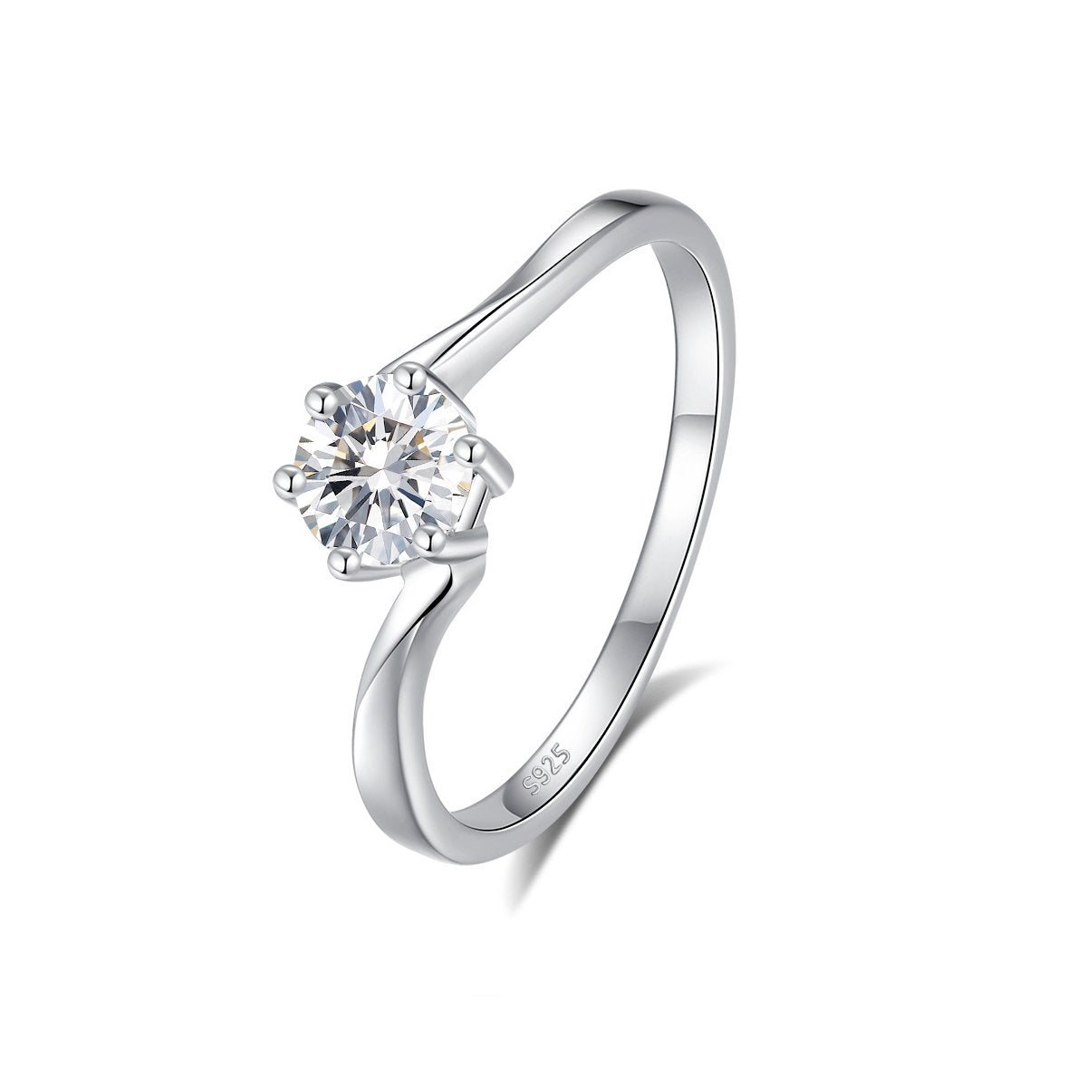 0.5ct Round Brilliant Solitaire Ring, Wave Band