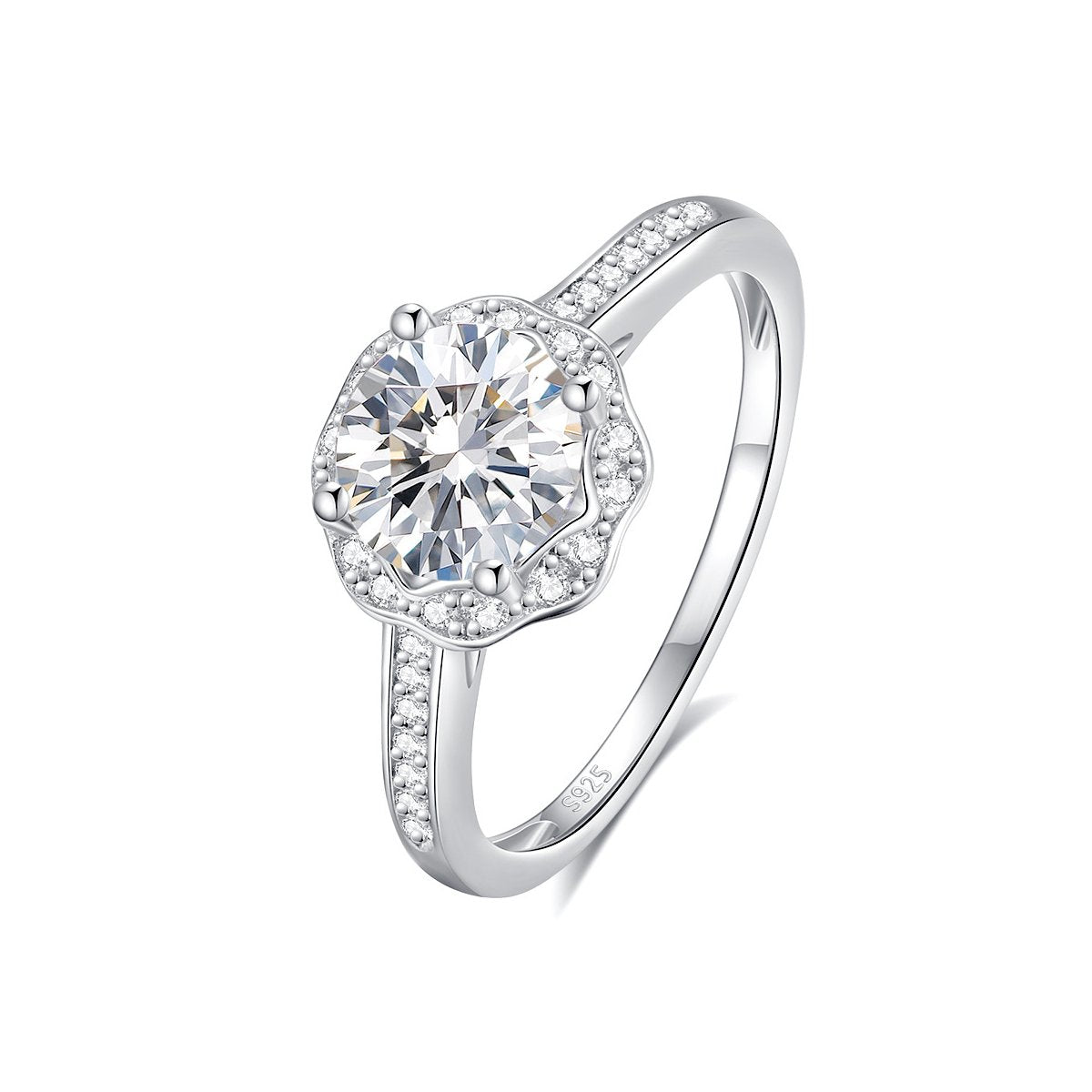1ct Round Brilliant Cushion Halo Ring, Pavé Shoulders