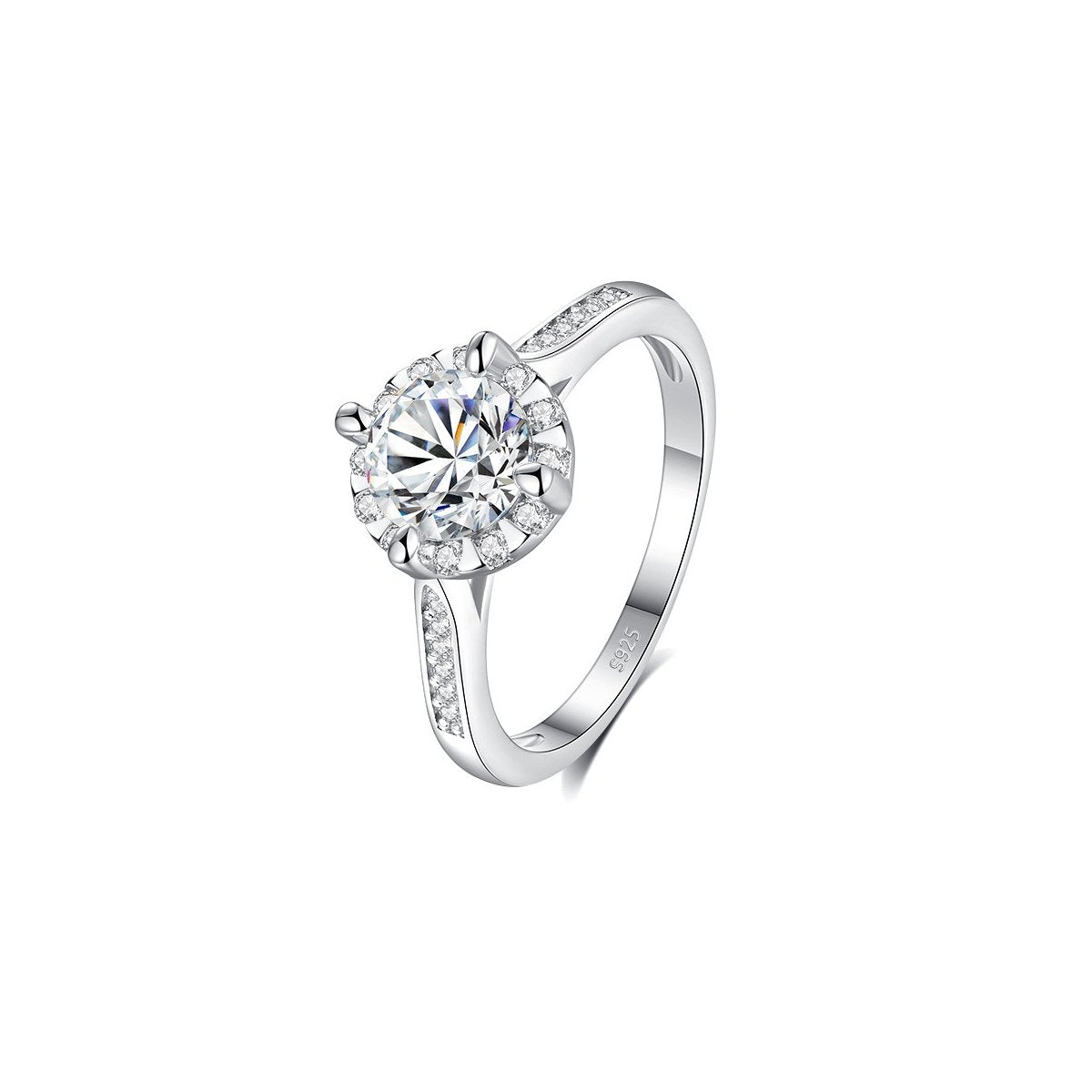1ct Round Brilliant Hidden Halo Ring, Pavé Shoulders