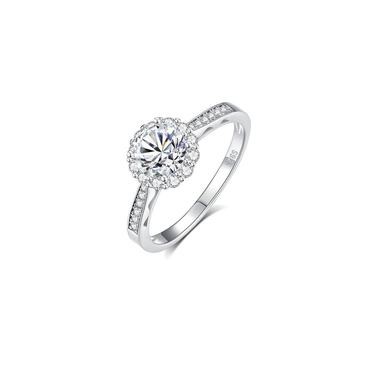 1ct Round Brilliant Floral Halo Ring, Pavé Shoulders
