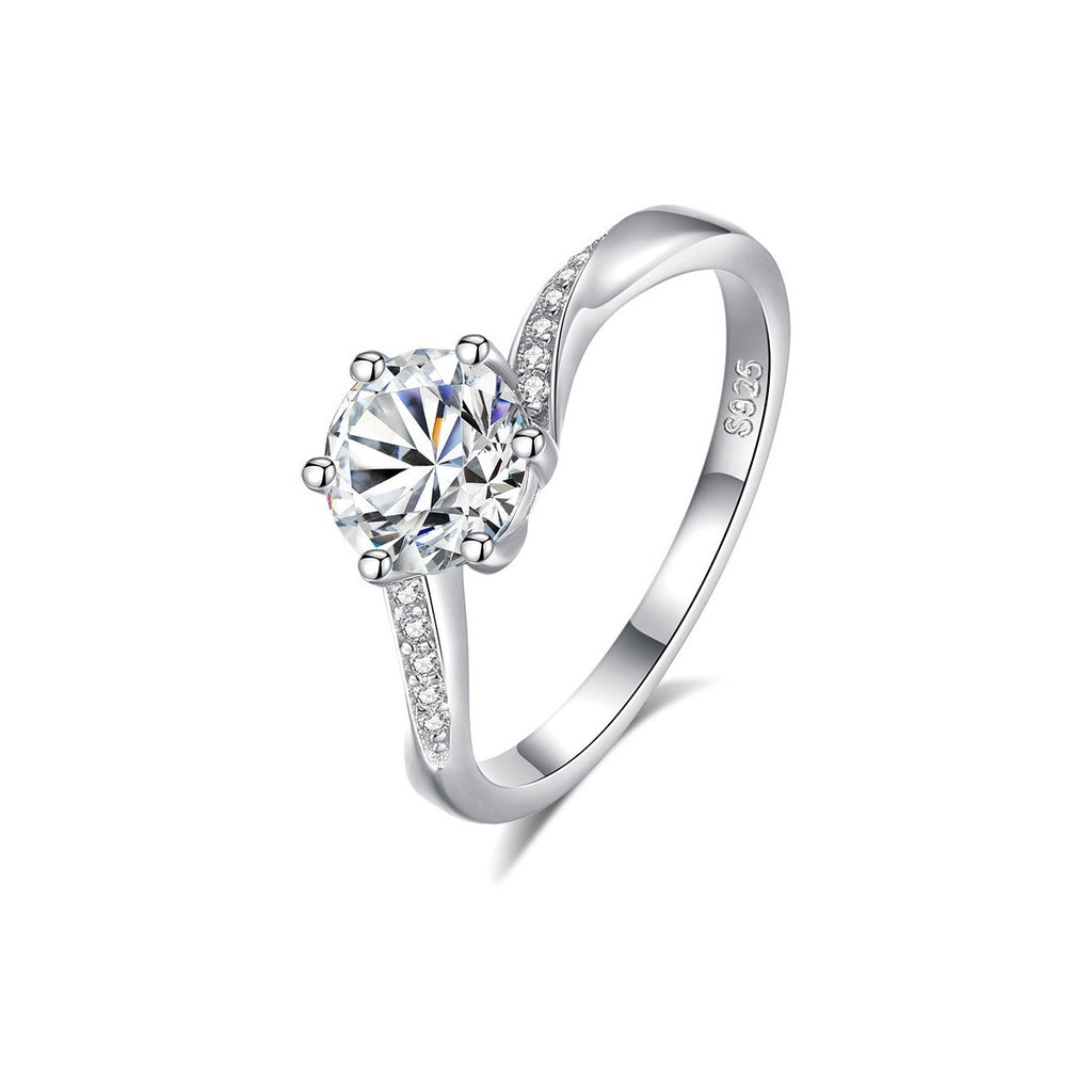 1ct Round Brilliant Solitaire Ring, Pavé Crossover Band (12 accent stones)