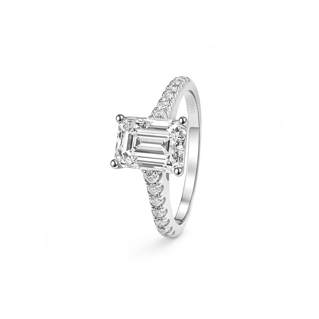 1.3ct Green Emerald Solitaire Ring, Pavé Band