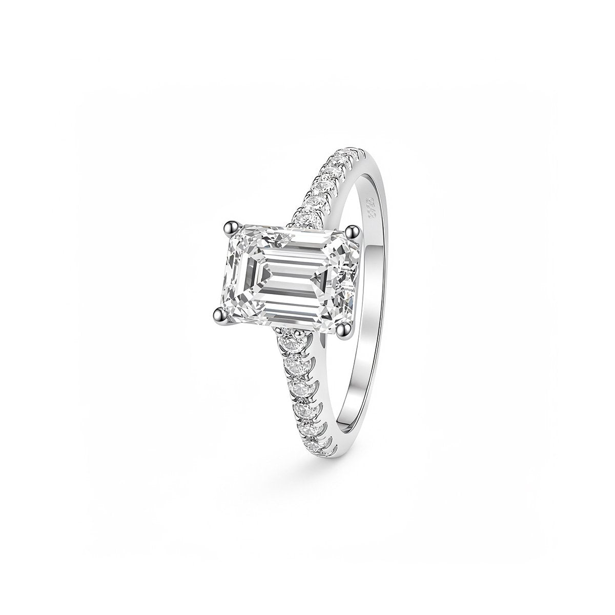 1.3ct Green Emerald Solitaire Ring, Pavé Band