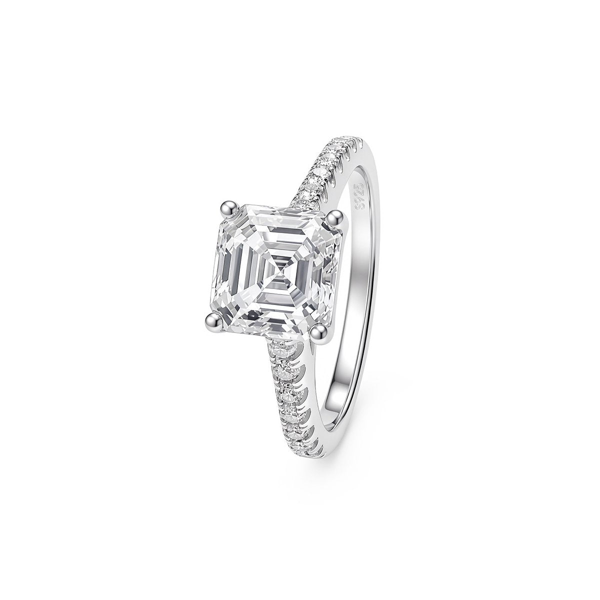 0.8ct Asscher Solitaire Ring, Pavé Band