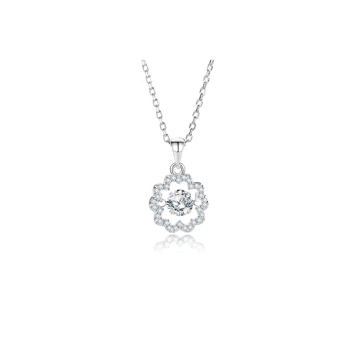 0.5ct Teal Round Brilliant Dancing Stone Floral Halo Pendant Necklace