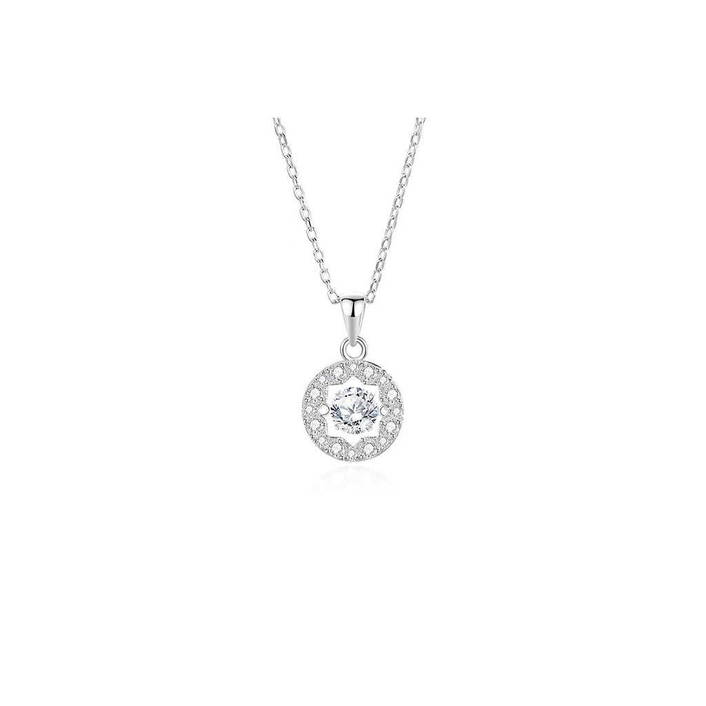 0.5ct Round Brilliant Dancing Stone Halo Pendant Necklace (16 accent stones)