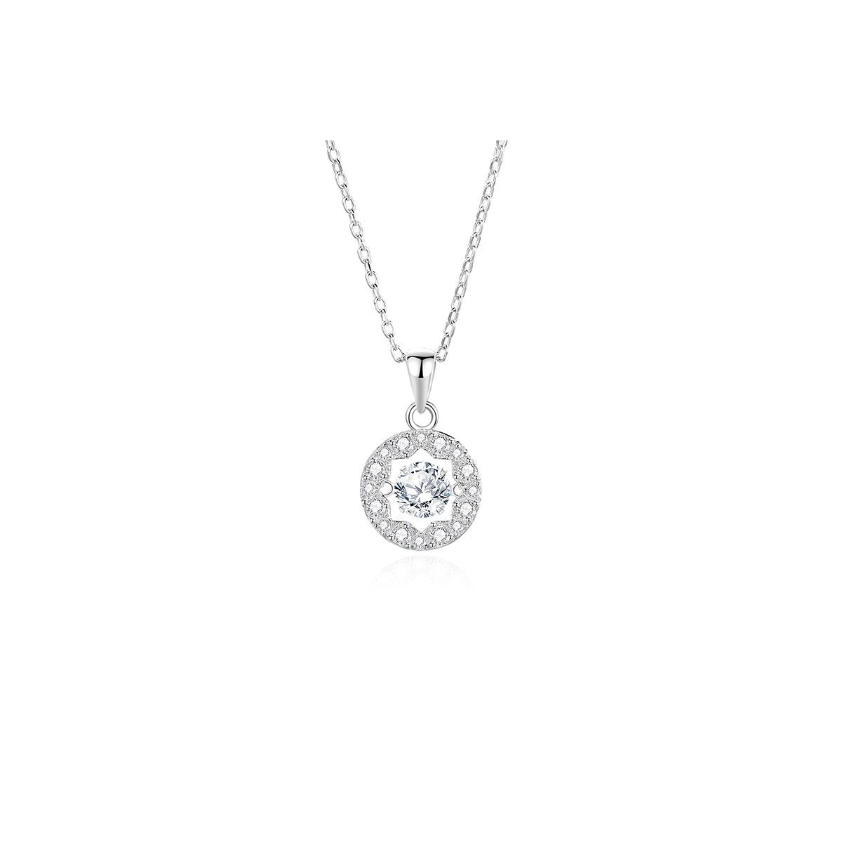 0.5ct Round Brilliant Dancing Stone Halo Pendant Necklace (16 accent stones)