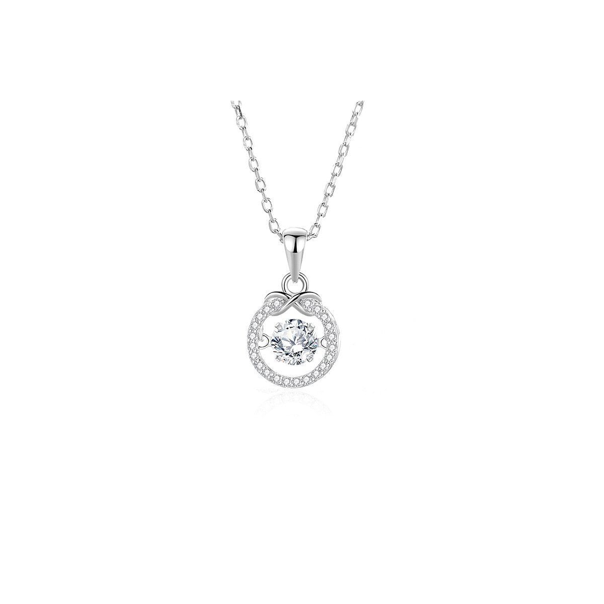 0.5ct Teal Round Brilliant Dancing Stone Swirl Halo Pendant Necklace