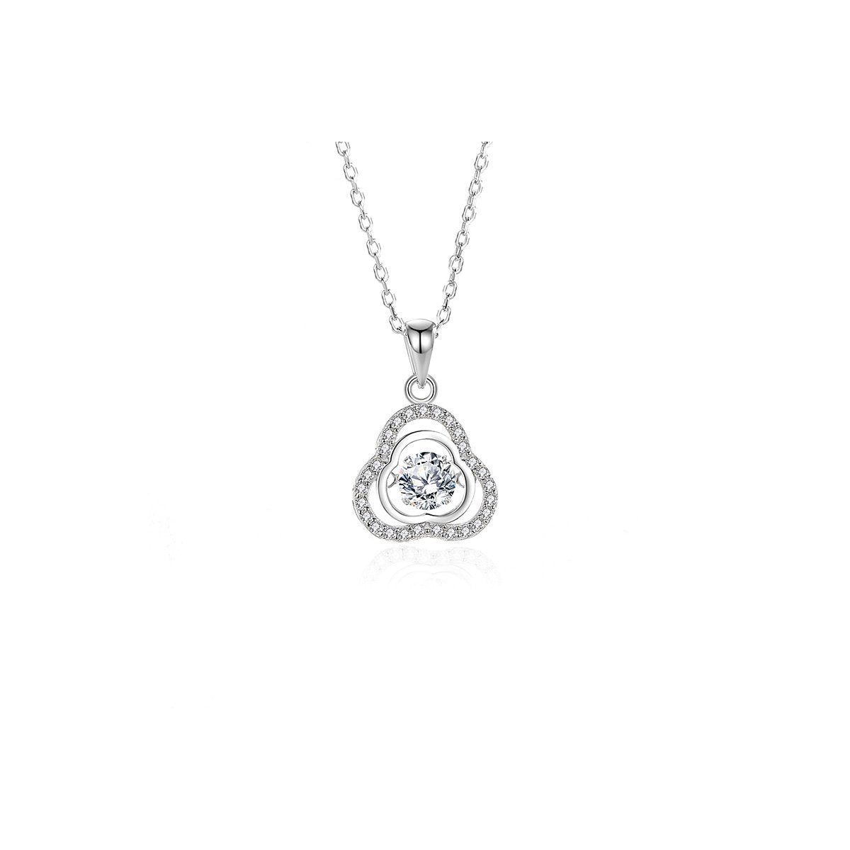 0.5ct Round Brilliant Dancing Stone Trefoil Halo Pendant Necklace