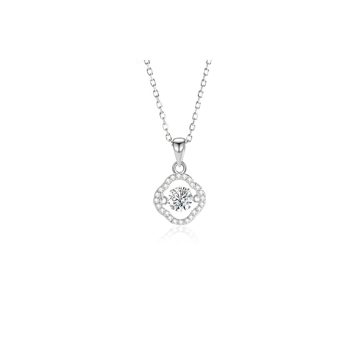 0.5ct Teal Round Brilliant Dancing Stone Cushion Halo Pendant Necklace