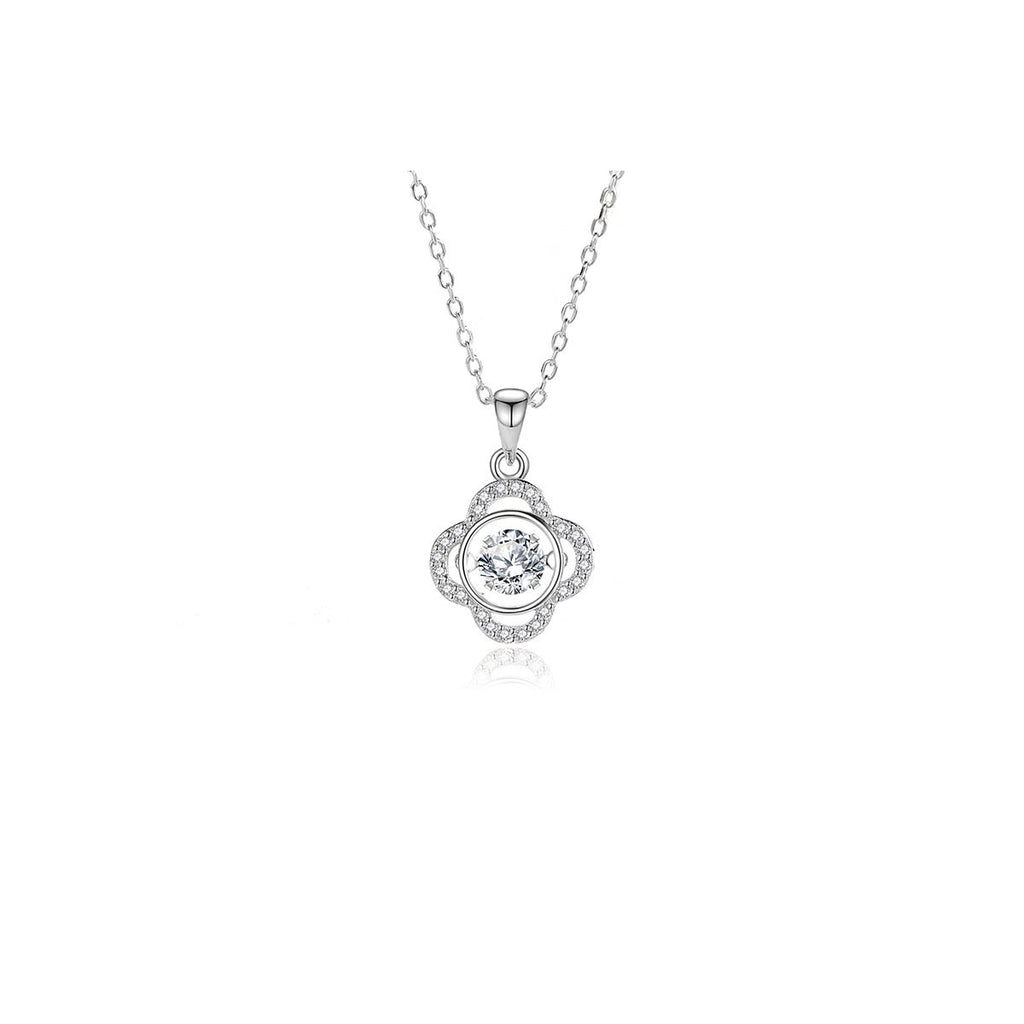 0.5ct Teal Round Brilliant Dancing Stone Clover Halo Pendant Necklace