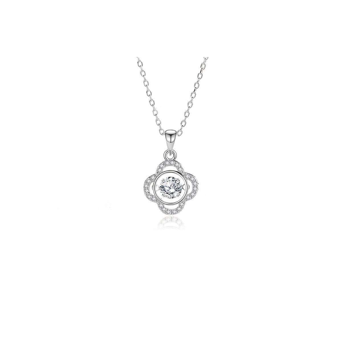0.5ct Teal Round Brilliant Dancing Stone Clover Halo Pendant Necklace