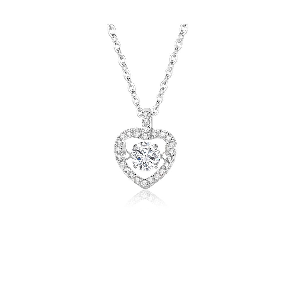 0.5ct Round Brilliant Dancing Stone Heart Halo Pendant Necklace