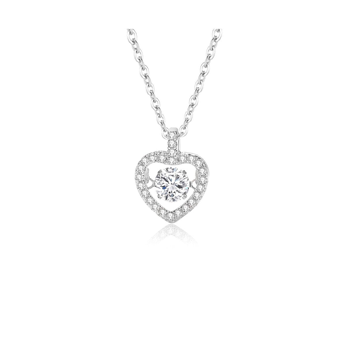 0.5ct Round Brilliant Dancing Stone Heart Halo Pendant Necklace