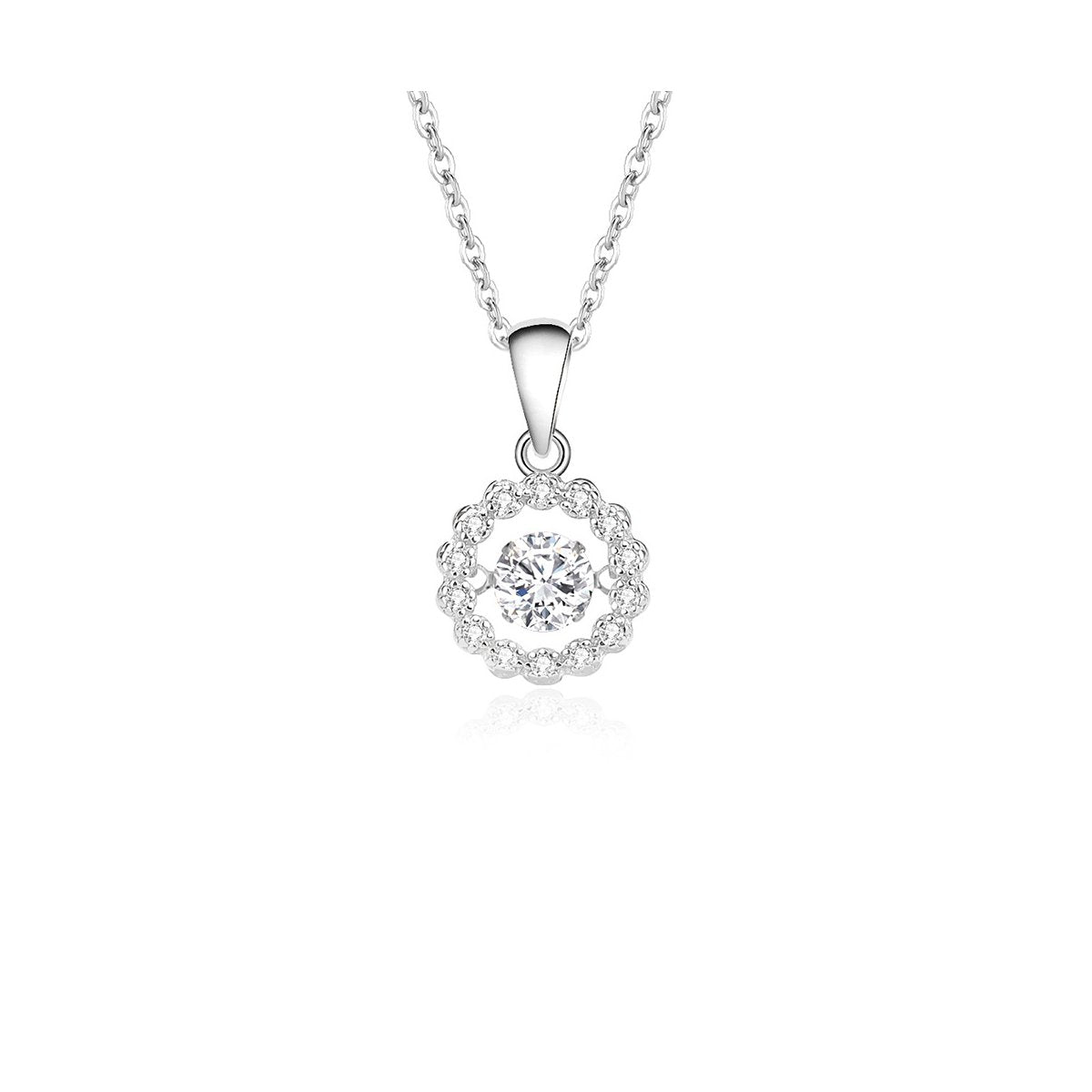 0.5ct Round Brilliant Dancing Stone Floral Halo Pendant Necklace