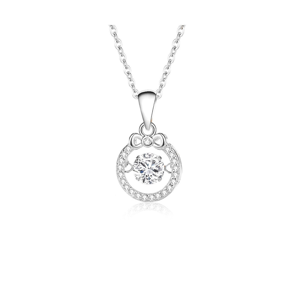 0.5ct Round Brilliant Dancing Stone Bow Halo Pendant Necklace