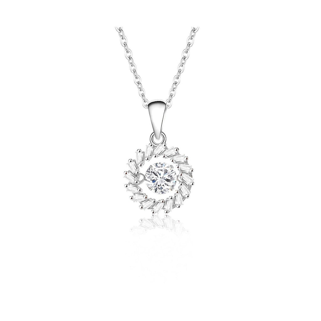 0.5ct Round Brilliant Dancing Stone Sunburst Pendant Necklace