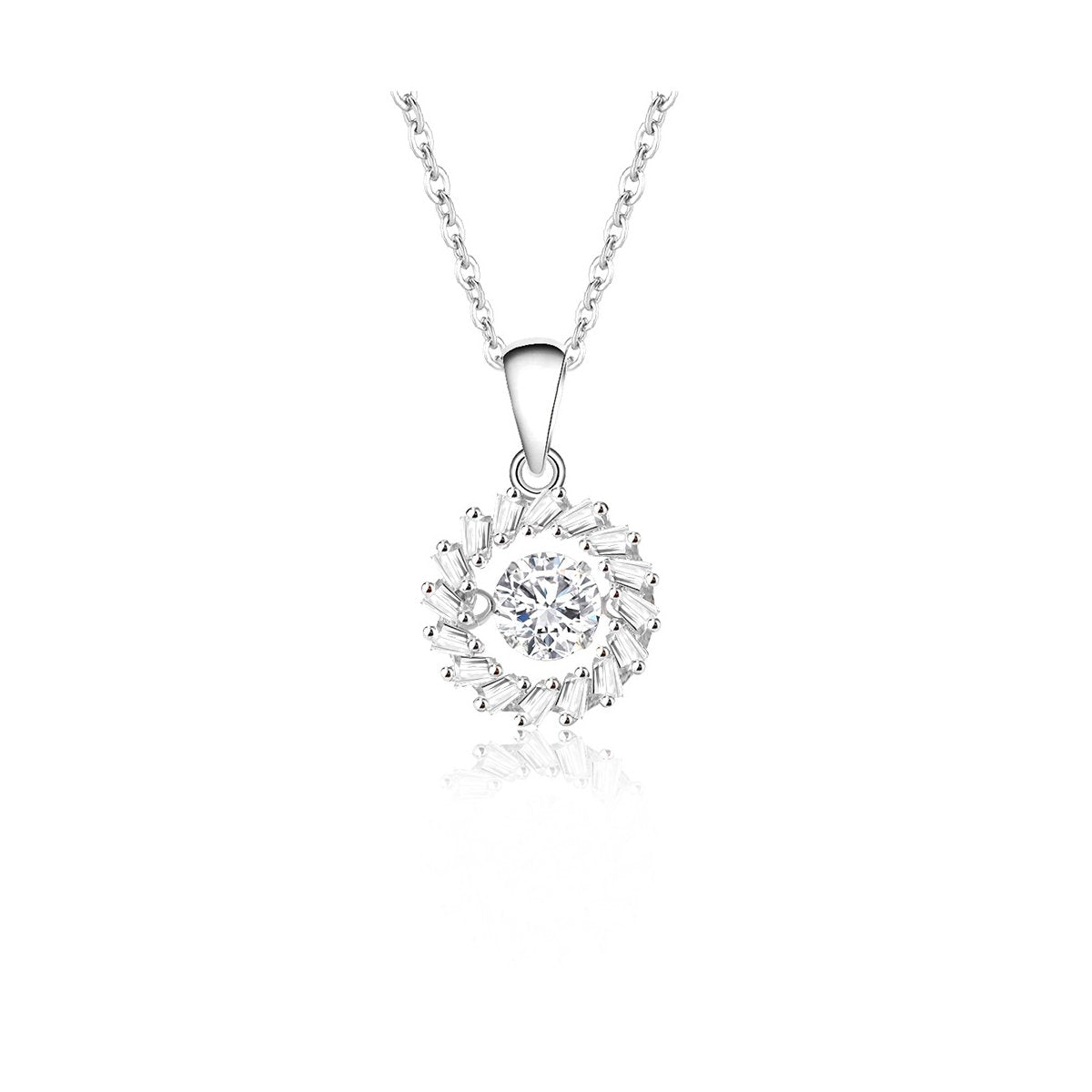 0.5ct Round Brilliant Dancing Stone Sunburst Pendant Necklace