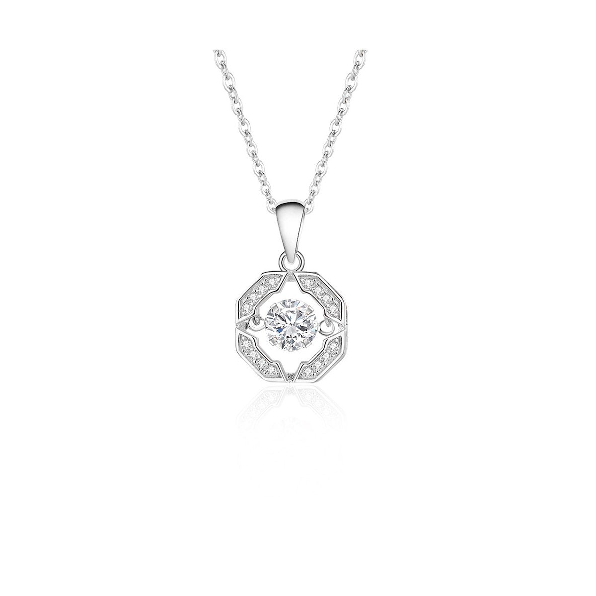 0.5ct Teal Round Brilliant Dancing Stone Octagon Halo Pendant Necklace