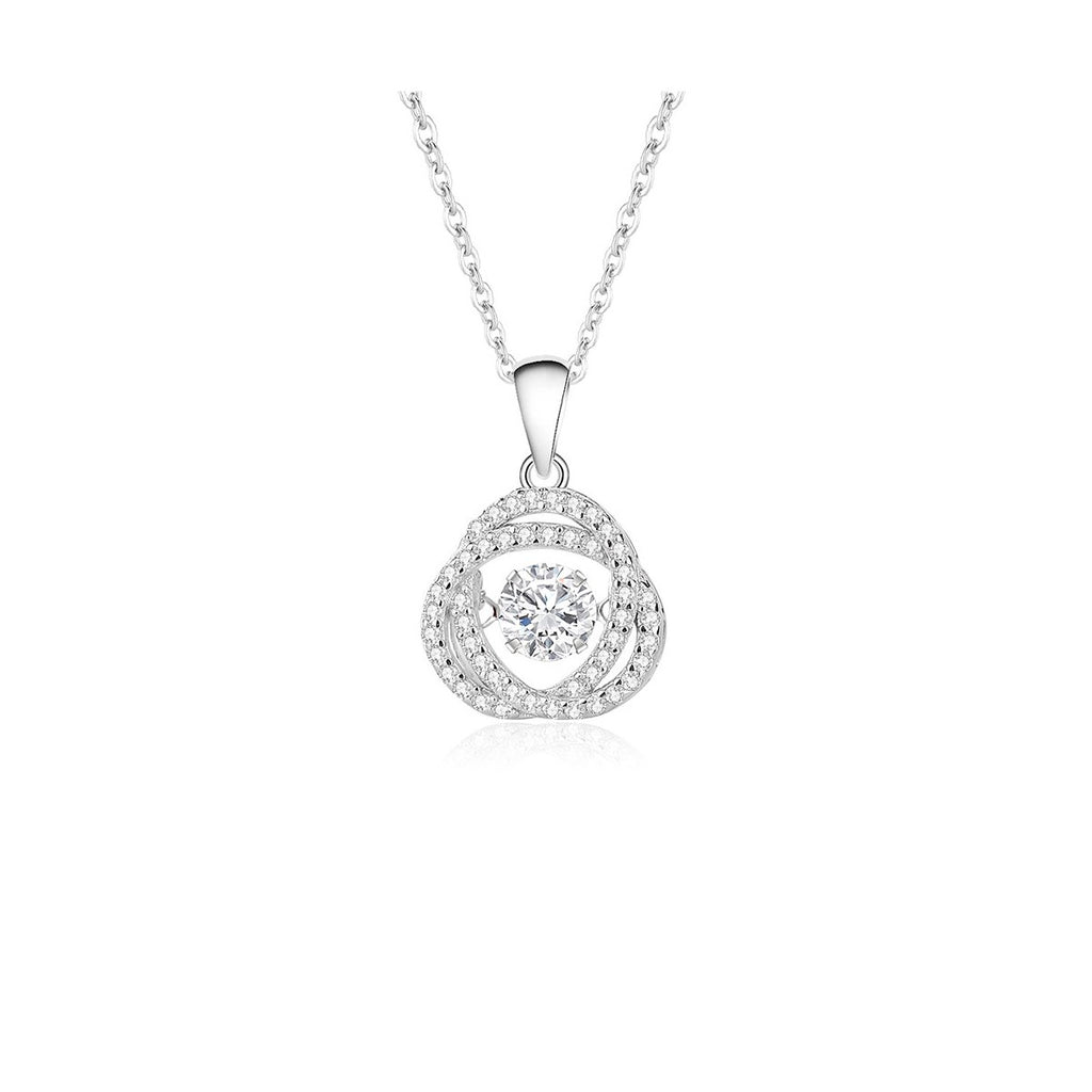 0.5ct Round Brilliant Dancing Stone Rose Halo Pendant Necklace