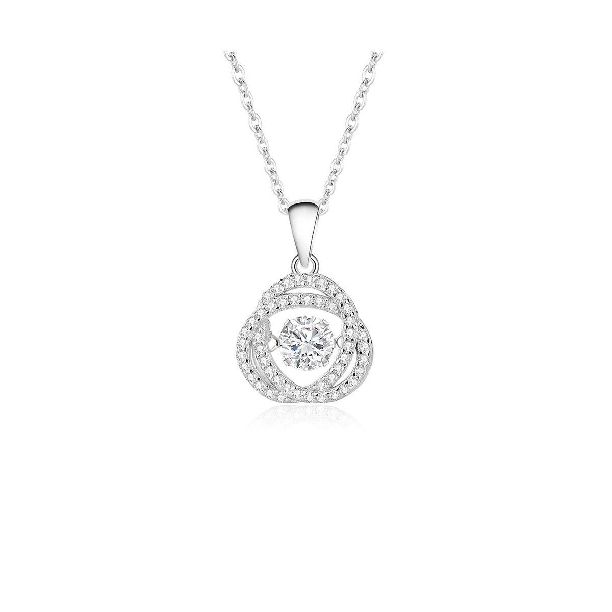 0.5ct Round Brilliant Dancing Stone Rose Halo Pendant Necklace