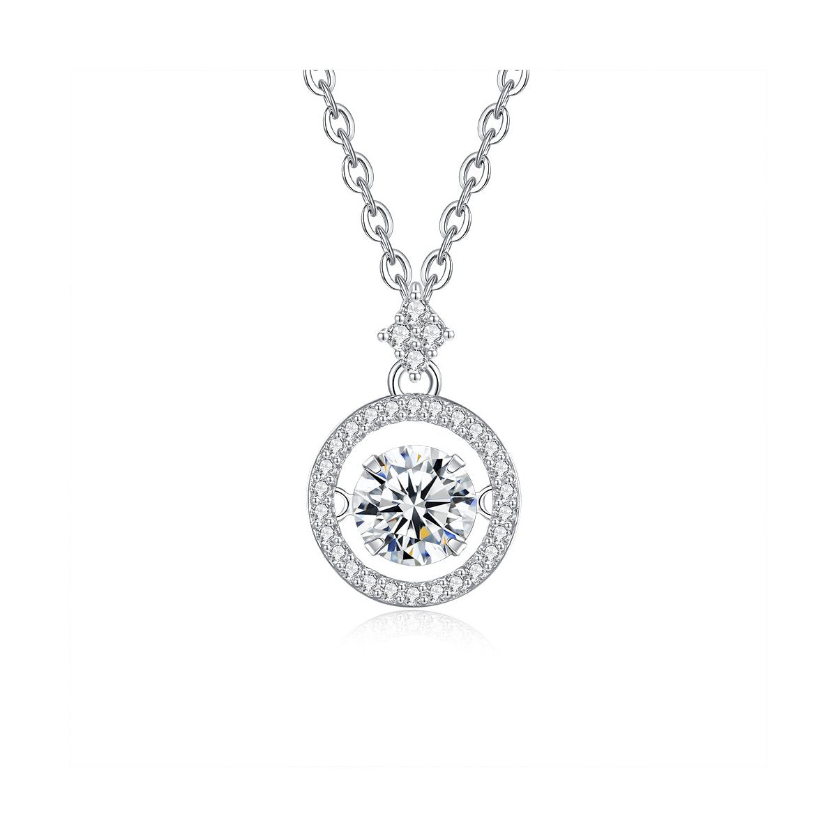 0.5ct Round Brilliant Dancing Stone Halo Pendant Necklace (30 accent stones)